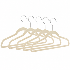 Perchas Slim Terciopelo Antideslizante Delgadas X 5 Natural Natural
