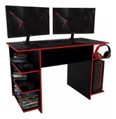 Escritorio Gamer Play Delos Dga01ner Rojo Con 4 Estantes Cts Negro/rojo