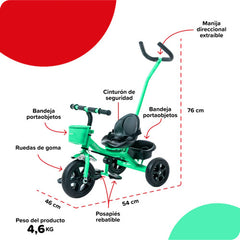 Triciclo Con Manija & Canasto Bebesit Sl1701a Verde H30k Css Verde