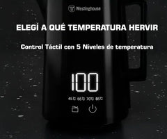 Pava Eléctrica Digital Control Temperatura 1.8l Tactil Westinghouse Wh-pe15006m Color Negro