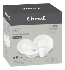 Set Juego De Vajilla Platos + Jarros Vidrio Opal 16 Piezas Blanco Lisa