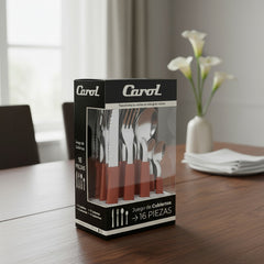 Set De Cubiertos Carol Juego X 16 Piezas Acero Inox Ladrillo Naranja