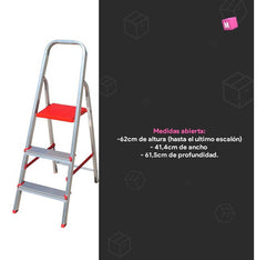 Escalera Aluminio Tijera 3 Escalones Botafogo 120kg Tio Musa Color Rojo Gris/rojo