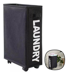 Cesto De Ropa Sucia Con Ruedas Plegable Compacto Rectángular Negro