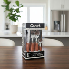 Set De Cubiertos Carol Juego X 16 Piezas Acero Inox Ladrillo Naranja