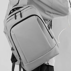 Mochila Porta Notebook De Viaje Urbana De Tela Usb Gris Gris Liso