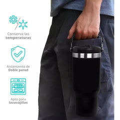 Vaso Termico Acero Inox Frio Calor Manija 900ml Tm Negro Negro Liso