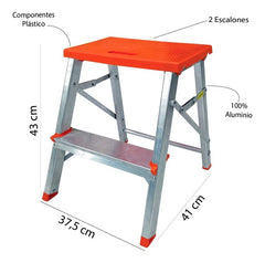 Escalera Banco De Aluminio De 2 Escalones Botafogo Esc0070 Liso Naranja