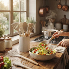 Set De 12 Utensillos De Cocina Carol 68012 C/contenedor Beige
