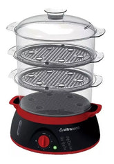 Ultracomb Vp4603 Vaporera Electrica 8.5l 900w 3 Bandejas Color Negro Y Rojo