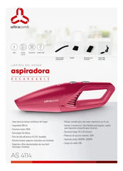Aspiradora Recargable Ultracomb As-4114 60w Hepa Usb 3 Accesorios Rosa