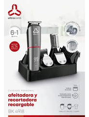 Afeitadora Y Recortadora Ultracomb Bk4918 Recargable Con Pantalla Led Y 6 Cabezales Plateado