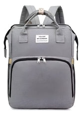 Mochila Maternal Multifunción Cuna Cambiador Para Bebe Gris Gris Claro Liso