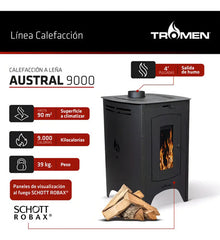 Salamandra Calefactor Tromen A Leña Austral A9 9.000 Kcal Salida De Humo 4