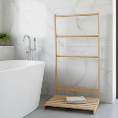 Toallero De Pie Para Baño 3 Cilindros Madera Altura 90cm Marrón Claro