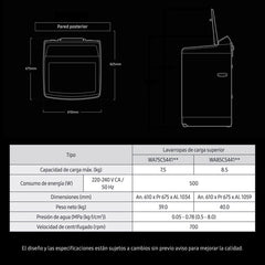 Lavarropas Samsung Sawa85 8.5kg Carga Superior Led Color Blanco