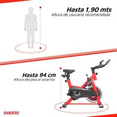 Bicicleta Fija Randers Arg-845sp Spinning Roja 6kg H.120k Cs Negro/rojo
