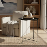 Mesa Ratona Auxiliar Redonda Plegable Bandeja Desmontable Negro