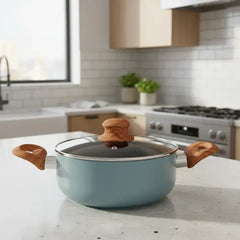 Set Bateria Cocina 7 Pz Carol Antiadherente Cacerola Sarten Azulino