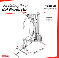 Multigimnasio Multigym Randers Arg-63140 50 Kg Reforzado Estructura Negro Gris Oscuro