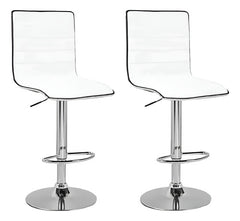 2 Banquetas Altas Taburete Tapizado Respaldo Blancas Vivendi Cromado Blanco