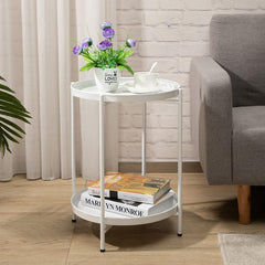 Mesa Ratona Mesa De Arrime De Luz Metal 2 Estantes Vivendi Blanco