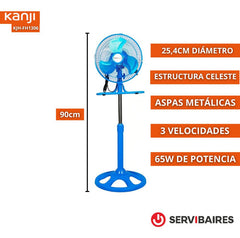 Ventilador 10 Kanji 3 En 1 Kjh-fi1006501 96cm 3 Velocidades Color De La Estructura Celeste Color De Las Aspas Plateado Diámetro 25 Cm Frecuencia 0 Material De Las Aspas Metal