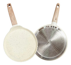 Set 7 Piezas Carol Cacerola Panquequera Wok Bifera Cubiertos Crema