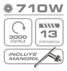 Taladro Eléctrico Percutor Daihatsu Ti710 3000rpm 13mm 710w Rojo 50 Hz