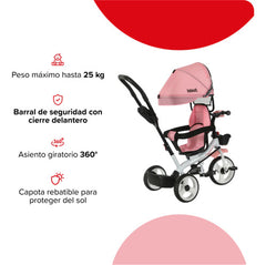 Triciclo Con Manija Barra De Empuje Bebesit Sl-1870-v1p 360° Rosa Claro