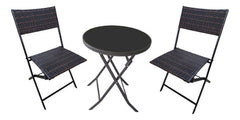 Combo 2 Sillas Rattan Plegables 1 Mesa 60cm Vidrio Caño Ct Marrón Ratán