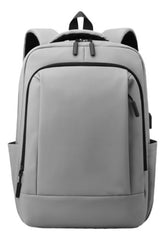 Mochila Porta Notebook De Viaje Urbana De Tela Usb Gris Gris Liso