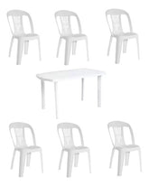 Combo 6 Sillas Antonella Blancas + Mesa Maldiva Garden Life Blanco