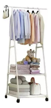 Perchero Pie Con Ruedas 2 Estantes Organizador Blanco 160x55 Blanco