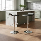 2 Banquetas Altas De Ecocuero Negro Con Altura Regulable Cromado Negro