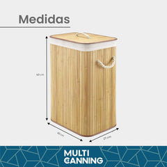 Canasto Cesto Ropa Sucia Tapa Bambu Organizador Grande Color Marrón
