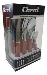 Set De Cubiertos Carol Juego X 16 Piezas Acero Inox Ladrillo Naranja