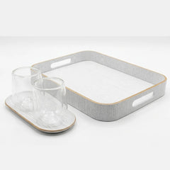 Set Carol De 2 Vasos De Vidrio Doble Pared + 2 Bandejas Blanco