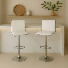 2 Banquetas Altas Taburete Tapizado Respaldo Blancas Vivendi Cromado Blanco