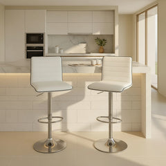 2 Banquetas Altas Taburete Tapizado Respaldo Blancas Vivendi Cromado Blanco