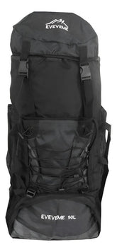 Mochila Para Camping Trekking Outdoor Tm Negra De 90lts Color Negro Diseño De La Tela Liso