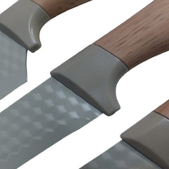 Set Juego 5 Cuchillos Tijera Soporte Cocina Chef Marron Cts Marrón Claro