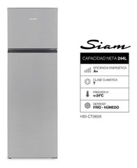 Heladera Top Mount Cíclica Siam Hsi-ct260x 244lts Inox Gris