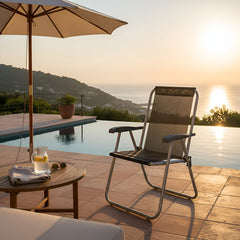 Reposera De 1 Posición Bel Aluminio Poliéster Pvc Negro Cs Negro