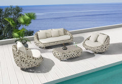 Juego De Sillones Mesita Living Jardin Exterior Ratan Curl Gris Curl