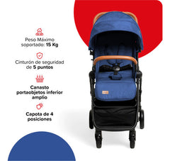 Cochecito Paseo Bebesit 1321 T-flex Azul Reclinable 15kg Css Azul Negro