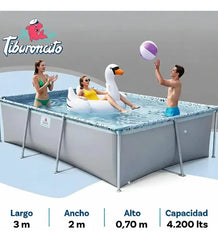 Pileta De Lona Tiburoncito N7 300x200x70cm Cap 4200l Gris Lisa