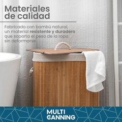 Canasto Cesto Ropa Sucia Tapa Bambu Organizador Grande Color Marrón
