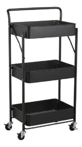 Carro Organizador Metal Negro Plegable 3 Estantes C/ruedas C Negro