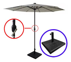 Sombrilla Central Playa Jardin 2,7m Base Manivela Luz Led C Beige Lisa